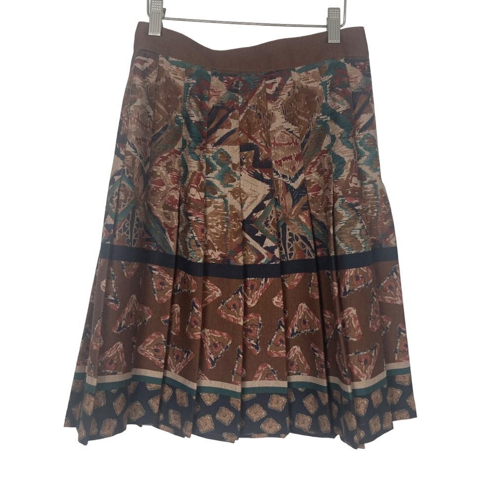 Vintage Toni Garment for CC Magic Pleated Skirt 27in Waist Brown Geometric